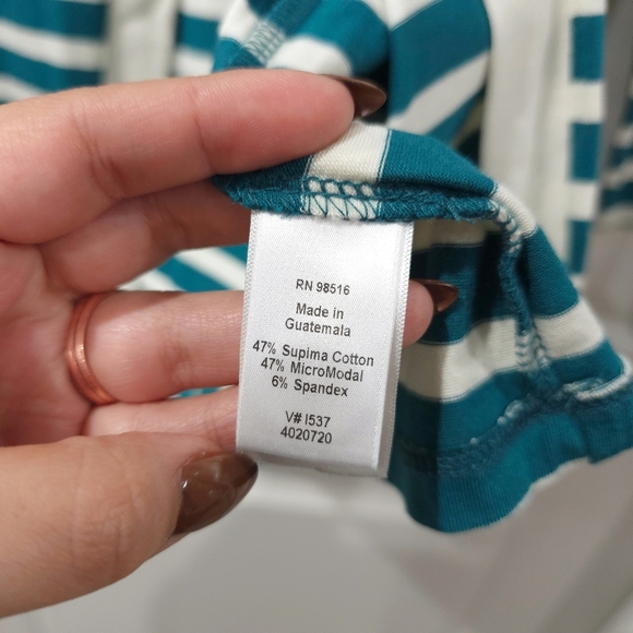 COLDWATER CREEK Teal & Cream Striped Single Button Cardigan, Supima Cotton Blend - Picture 8 of 13